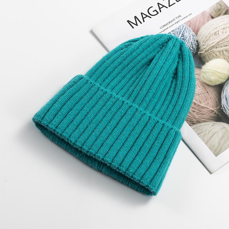 Autumn Winter Knitted Hat Women's Fashion Cotton Cashmere Korean Edition Warm Knitted Hat Solid Color Flanged Men's Hoodie Customized Trendy