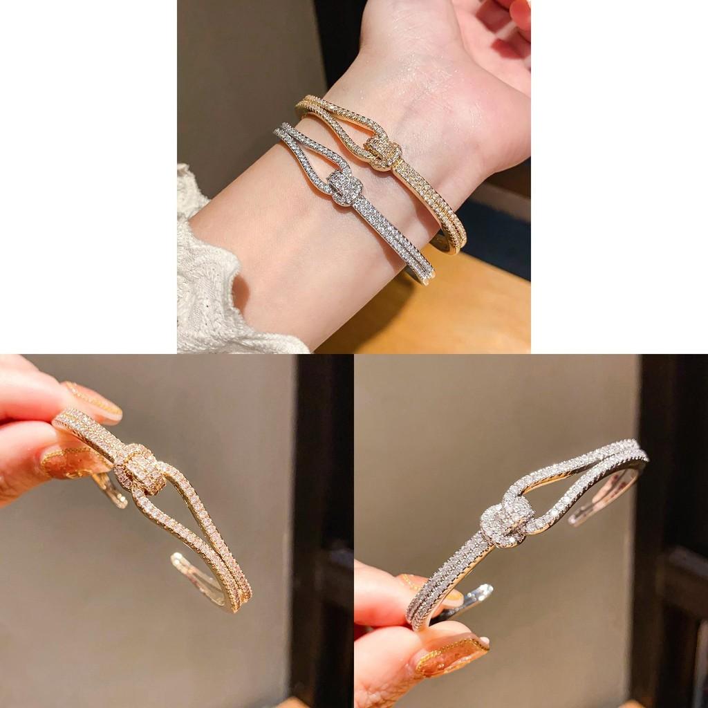Copper Zirconia Interlocking Open Bracelet For Ladies Trendy Fashion Accessories