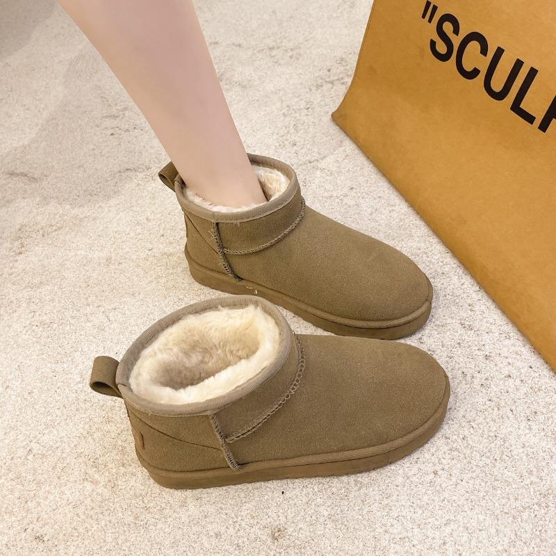 Snow shoes large size winter new flat-bottomed short cotton shoes men's velvet thickened warm snow boots women