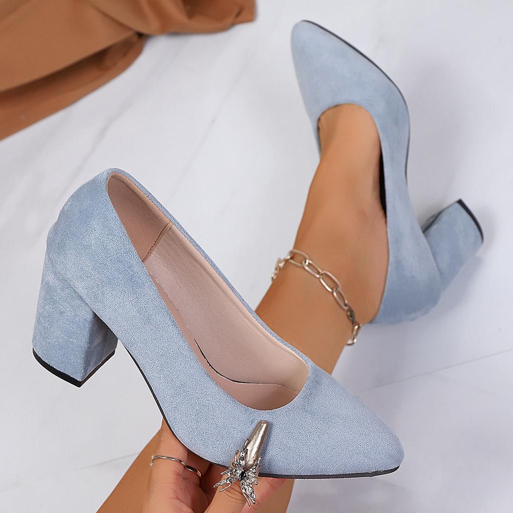 22 Large Size High Heels Professional Fairy Style Thick Heel Suede Temperament Elegant Single Shoes