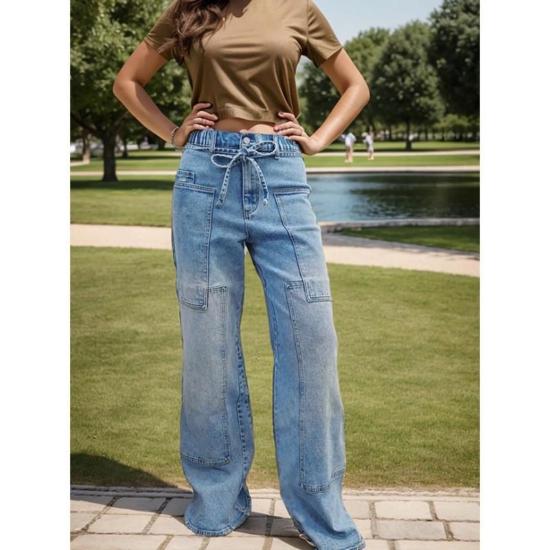 2026 Casual Blue Washed Wide-Leg Jeans 34 светло-синий
