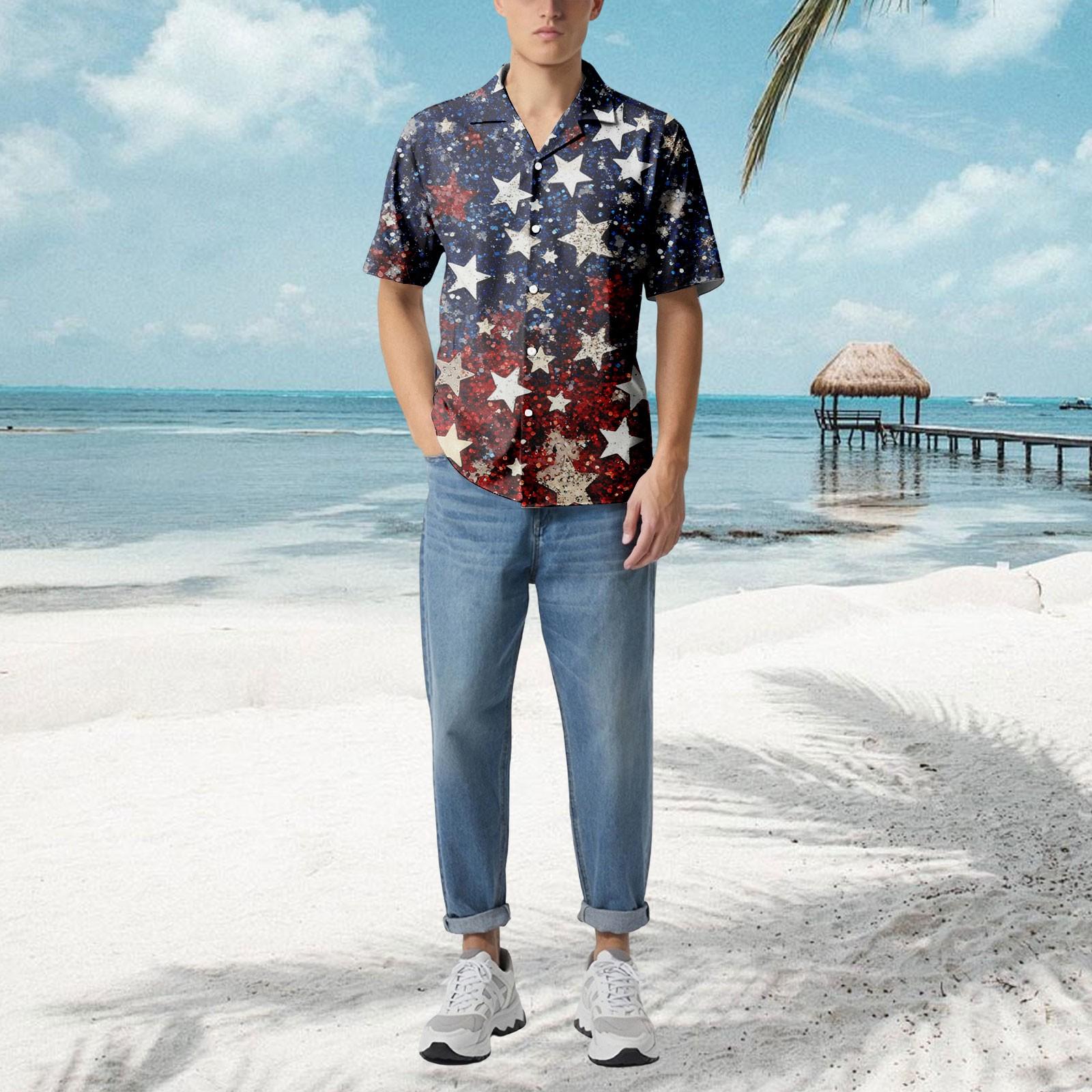 

Мужская повседневная свободная рубашка с короткими рукавами, модная рубашка с принтом, топ XXL синий