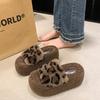 Leopard Print Fluffy Slippers Women's 2025 Autumn and Winter New Fashion Slippers Can Be Worn Outside European and American Style Wild Animal Patt