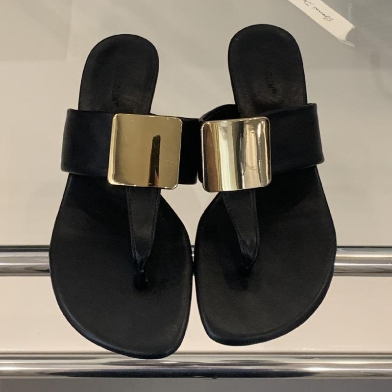 Fashion Summer Sexy Thin High Heel Clip Toe Slipper Women Fashion Metal Decoration Design Slide Sandal Concise Non-Slip Beach Flip Flops