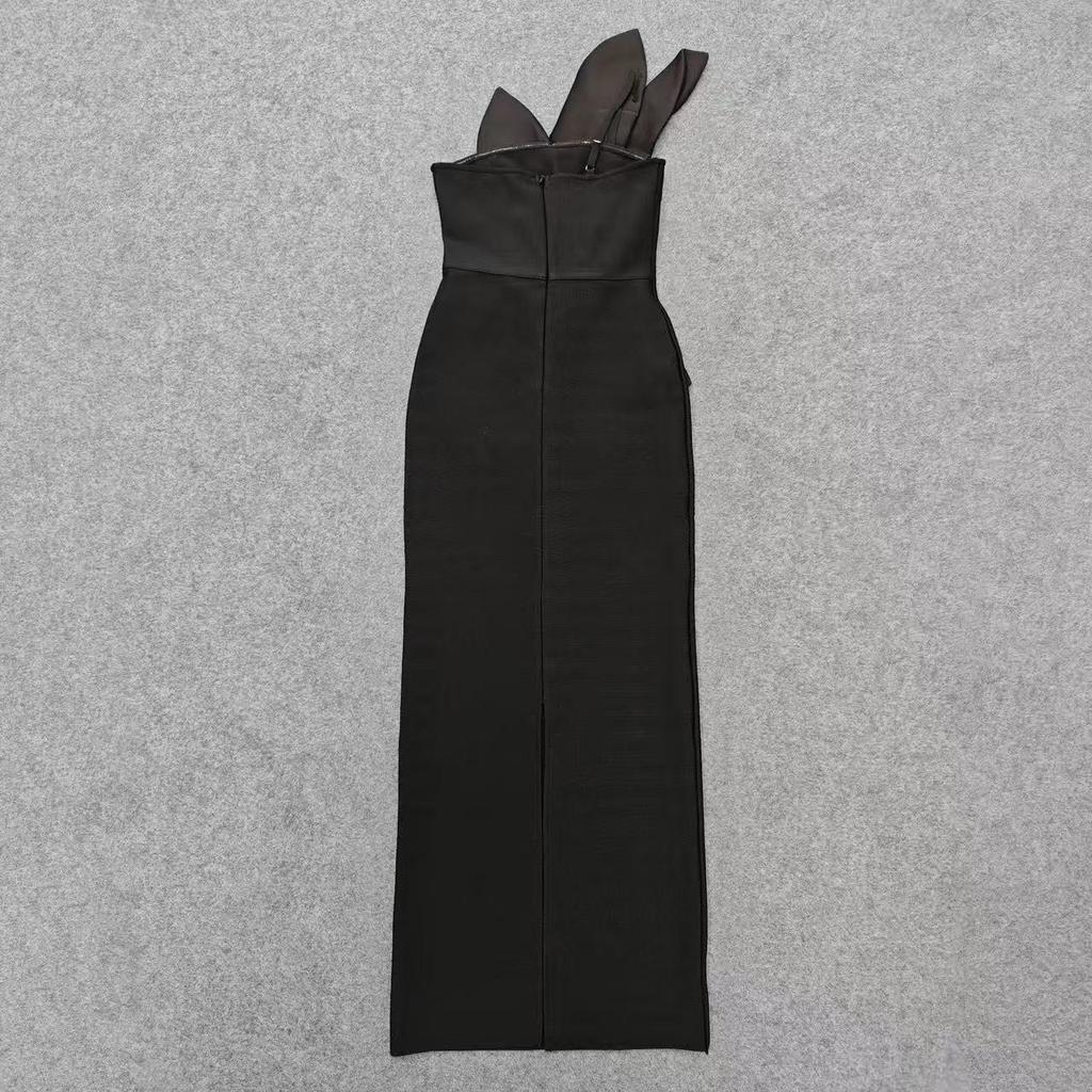 Elegant Rhinestone One-Shoulder Mesh Dress