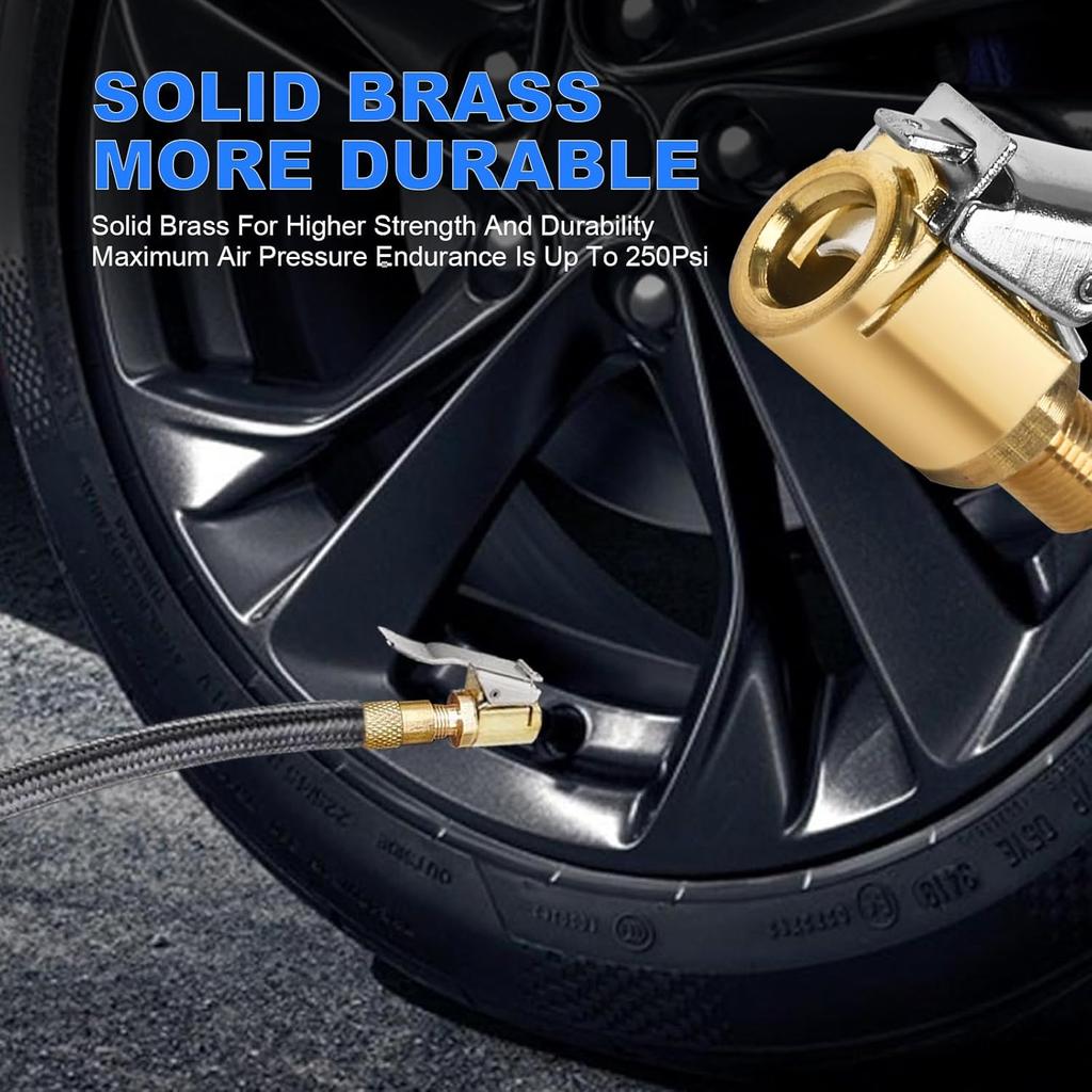 Brass Locking Tire Air Chuck,Tire Inflator Hose Adapter for Twist On Connection Convert to Lock On, No Air Leakage Air Compress
