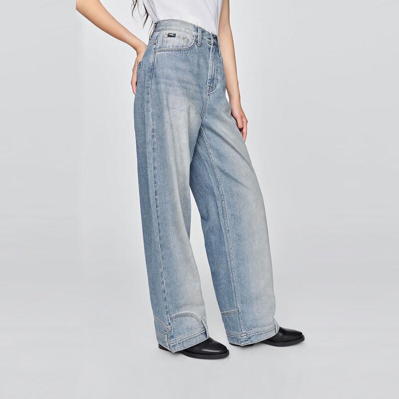 Lee Unisex Loose Fit Wide Leg Deconstructed Light Blue Jeans