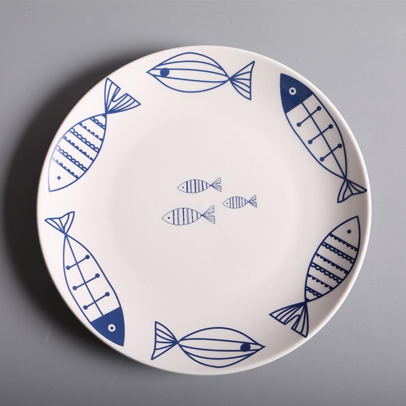 Piatto Creativo in Ceramica Occidentale per Bistecca Dipinto a Mano con Motivo a Pesce Piatto Domestico di Alta Qualità da 8 Pollici Piatto Rotondo