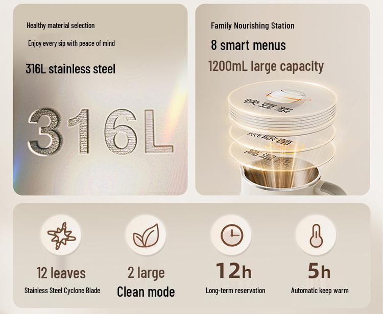 Little Bear 1.2L Smart Sojamilch- & Babynahrungszubereiter - 316L Edelstahl, Multifunktional, Kein Filter erforderlich