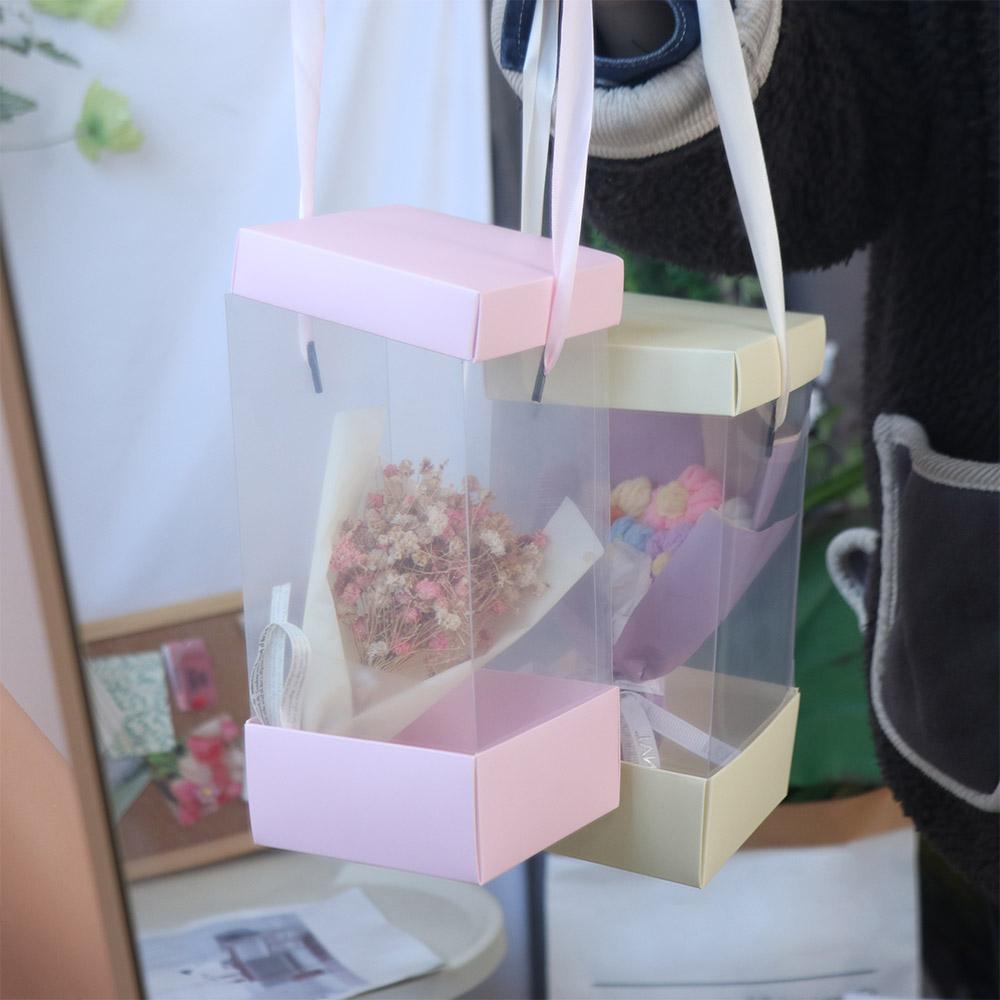 5PCS Transparent Handheld Flower Box Handbag Paper Box Bouquet Wrapping Bag Packing Material Portable Flower Bag Weding Party