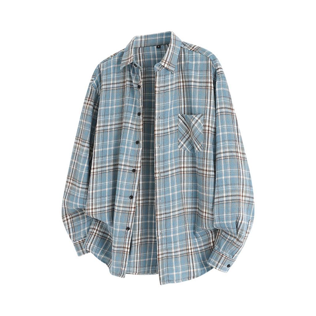 Men's Retro Plaid Single-Breasted Loose Casual Lapel Long Sleeved Jacket