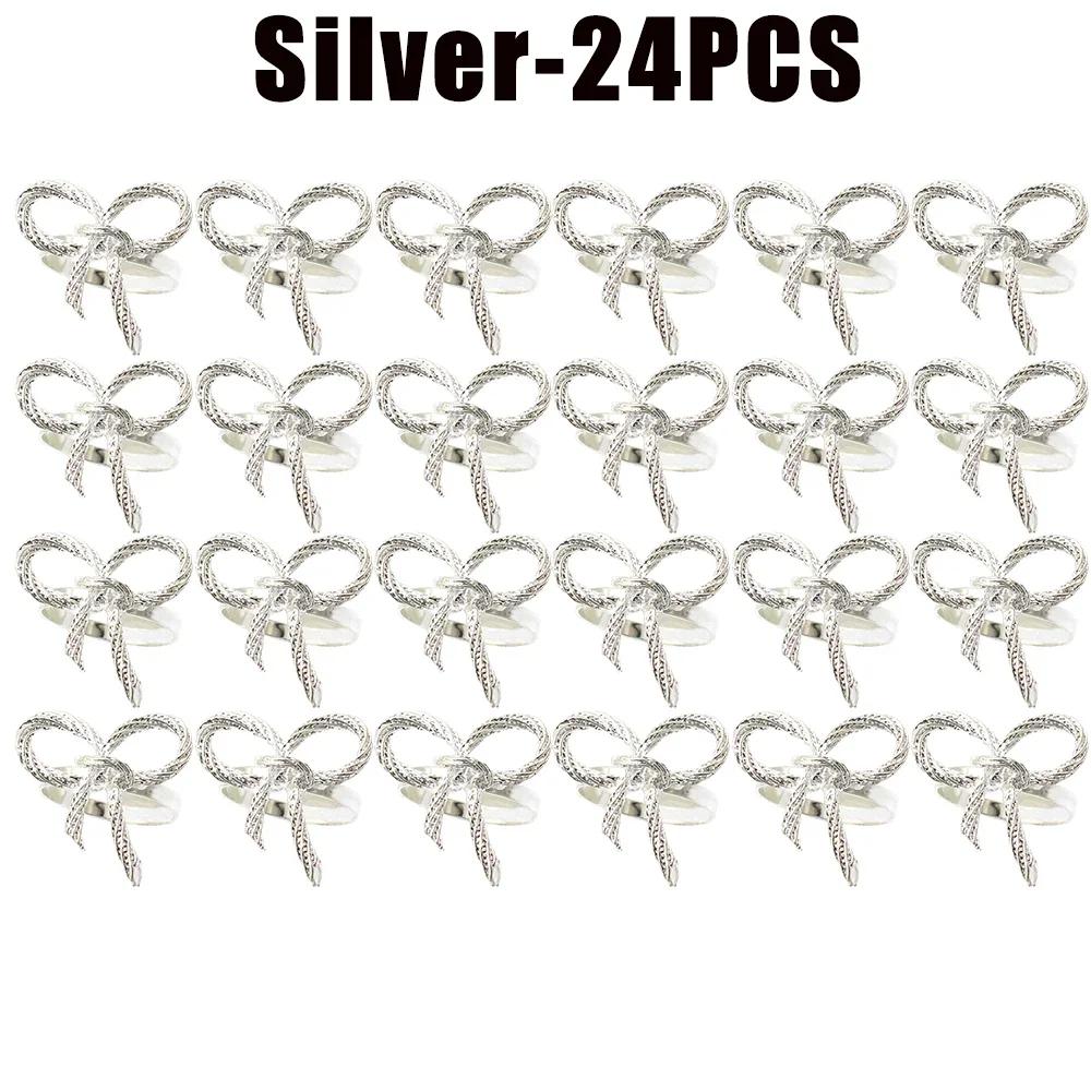 Shiny Metal Bow Napkin Ring Holder Elegant Table Setting Alloy Decor Reusable for Wedding Banquet Dinner Parties
