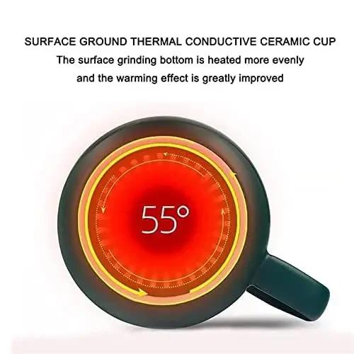 Portable USB Rechargeable Heating Cup 55℃ Thermal Ceramic Mug with Stainless Steel Spoon Gift Set for Travel Office Gift