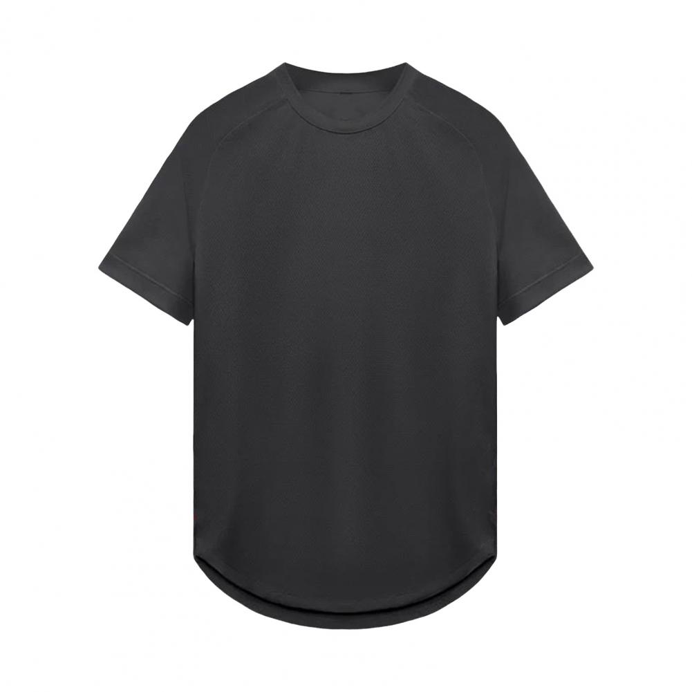 Summer Men T-shirt Round Neck Solid Color Mesh Short Sleeve Quick Dry Loose Elastic Pullover Casual Daily Wear Fitness Sport Top