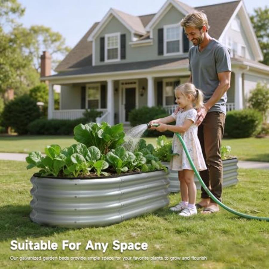 2PCS 4x2x1 FT Oval Metal Raised Garden Bed Kit Elevated Garden Planter Box Outdoor Trough Planter for Outdoor Plants Flower Veg