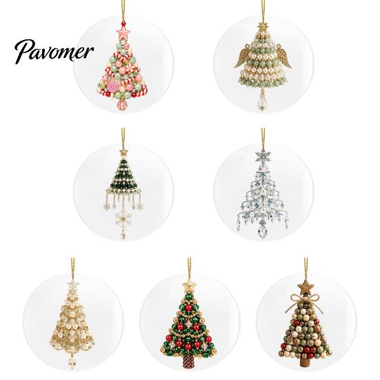 Holiday Tree Decorations 2D Flat Beaded Art Christmas Ornament, Acrylic Rustic/Candy/Snowflake Dangle/Faux Crystal Durable Ornament Xmas Hanging