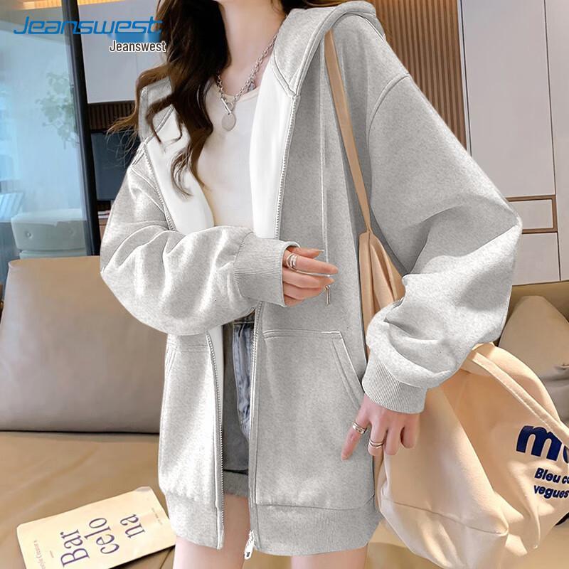 JEANSWEST Women's Loose Solid Hooded Cardigan Jacket