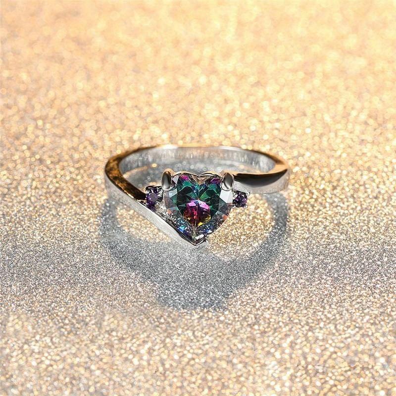 1Pc Fashion Synthetic Zircon Rainbow Heart Ring Creative Rainbow Peach Heart Ring Swing Arm Design Multifunctional Ring