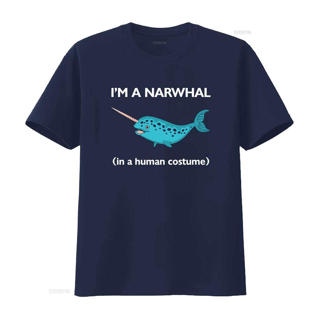 Funny I Am A Narwhal In Human Costume Fish Sea Ocean T Shirt Vintage Washed Casual Soft Stretched Comfortable Breathable