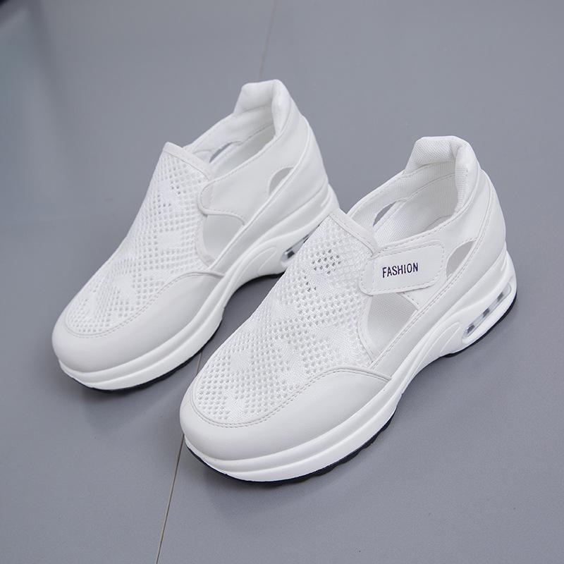 Foreign trade women's shoes 2021 summer new Velcro fly-woven mesh women's shoes large size muffin air cushion platform single shoes