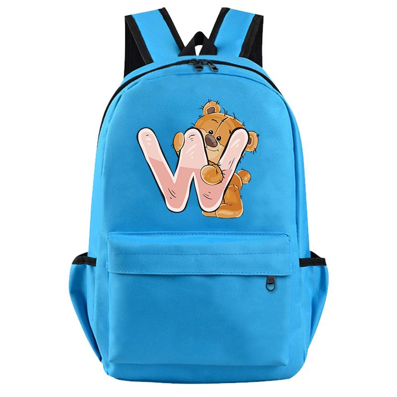 Little Bear 26 English Letters Backpack Teen School Bag for Girls Boy Backpack Bookbag for Kid Gifts Large Capacity Student Bag