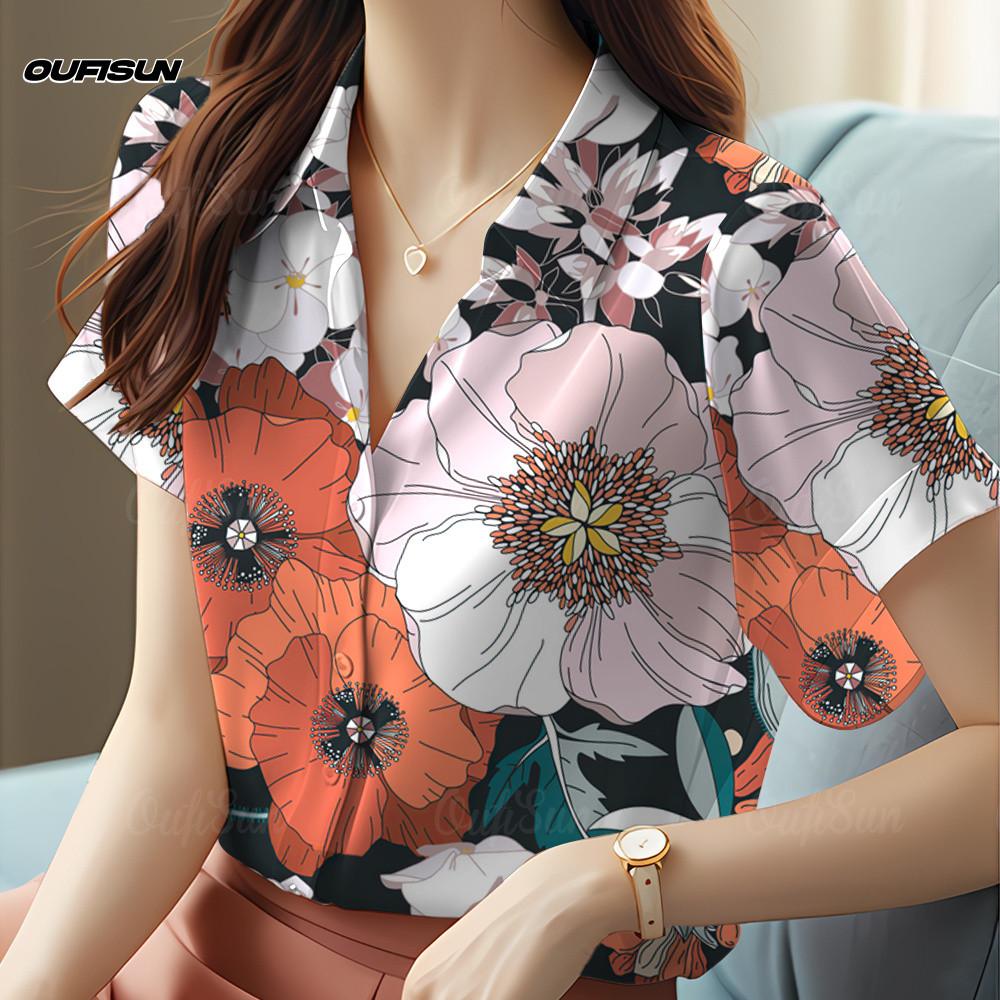 Women's V Neck Chiffon Floral Blouses Women Chubby Office Casual Ladies Shirt Graduation Outfit For Women Blouse