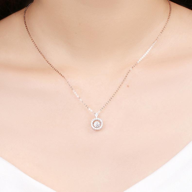 Moissanite Round Agile Necklace for Women, Beating Heart Geometric Pendant Collarbone Chain