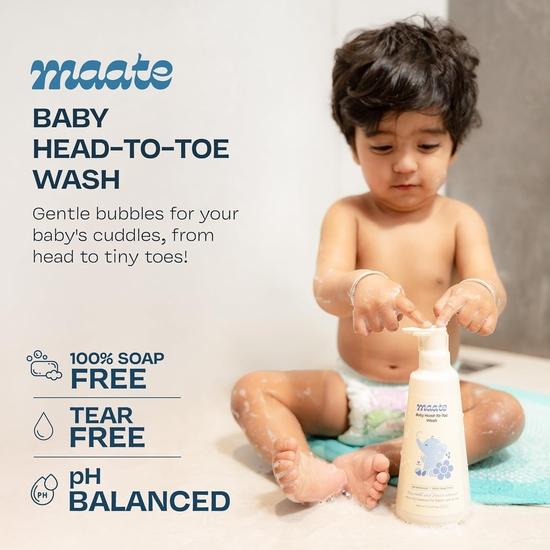 Maate Baby Head to Toe Wash 400 ml | Baby Hair & Body Wash for Bath | Aloe Vera, Almond Oil, Rice Milk & Calendula | Gentle, Soap