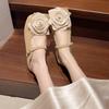 Fashion Aphixta New Big Flower Dec Slippers Khaki Sweet Women Slippers Soft Sole Slip On Outside Round Toe Shoes Flat Heel Fashion Slide
