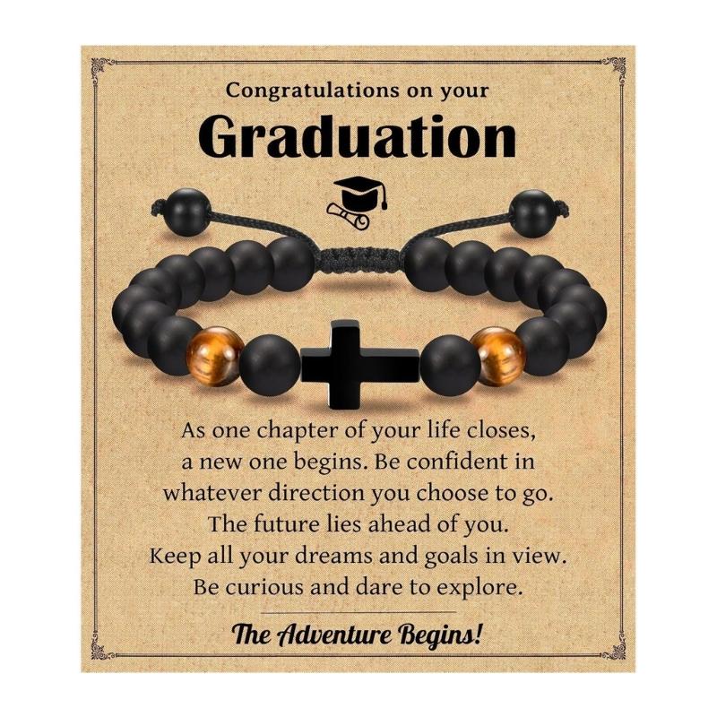 Adjustable Beaded Crosses Bracelet for Boys Religious Ceremony Christening Confirmation Gifts Godson Grandson Nephew