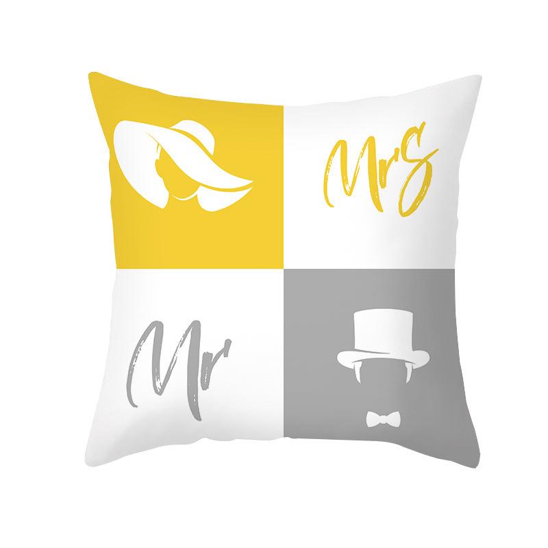 Nordic Simple Peach Leather Velvet Pillowcase Yellow and Gray Geometric Pattern Office Sofa Pillowcase
