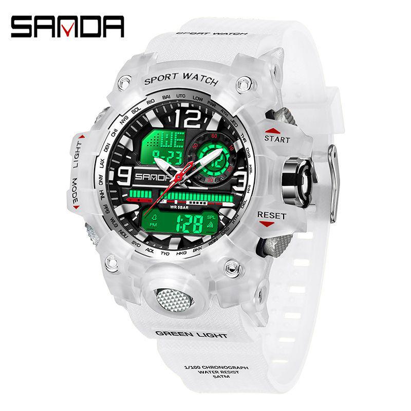 SANDA Tecnología Negra Doble Pantalla Impermeable Adolescente Casual Reloj Despertador