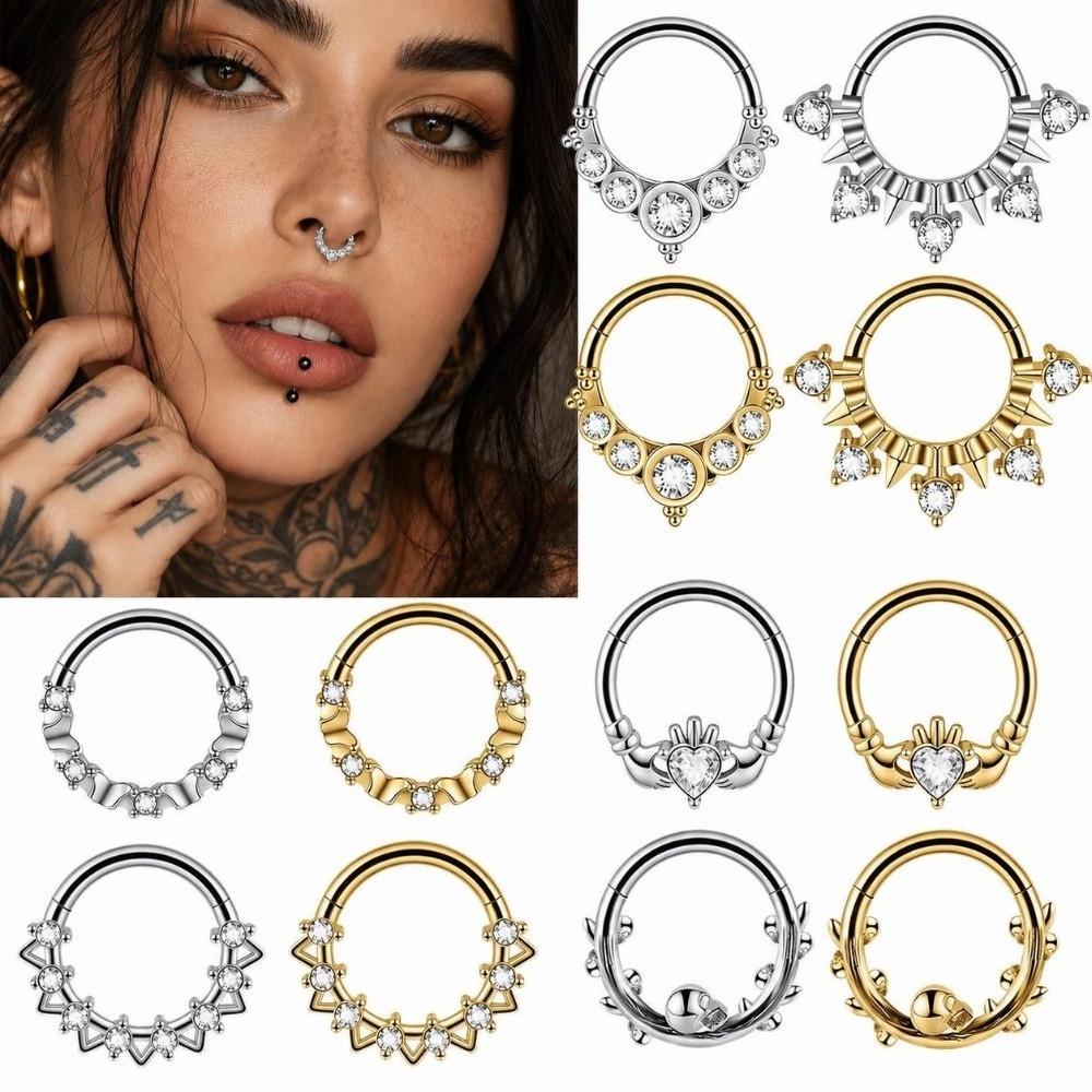1PC Stainless Steel Septum Clicker Ring Skull Vine Design Daith Piercing Ring Nose Piercing