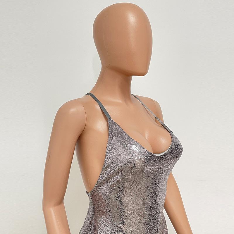 Temperament Backless Sequin Bag Hip Nightclub Fashion Women Spice Halter Cutout Dress
