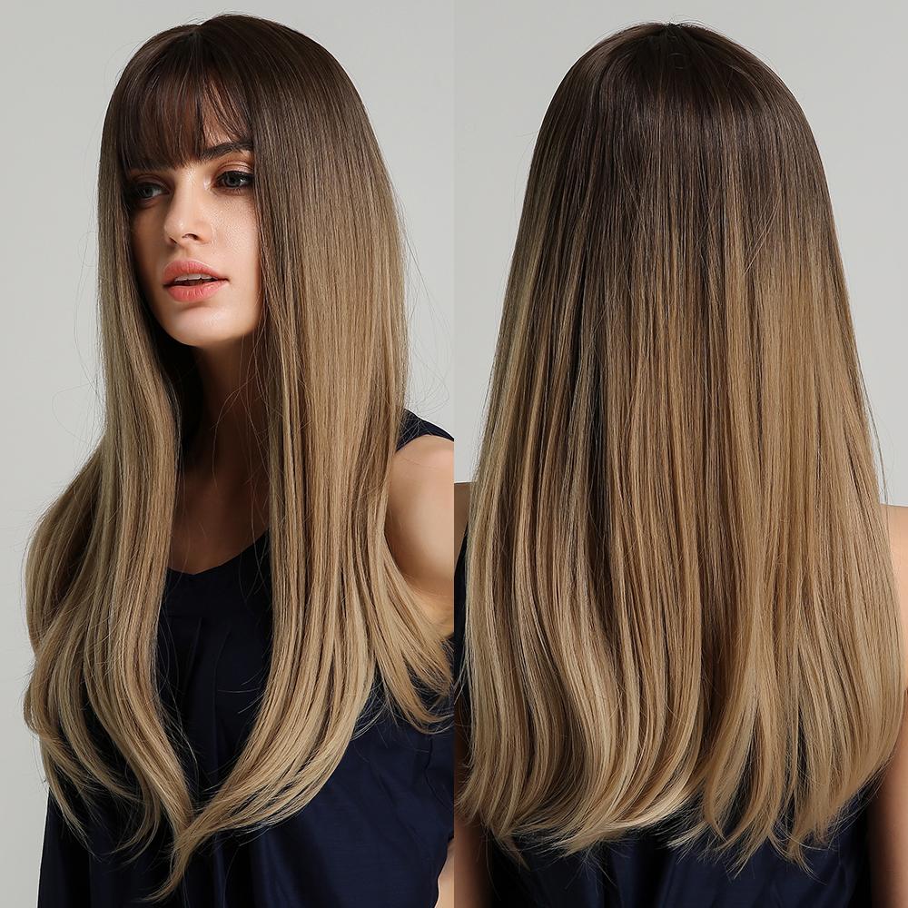 Natural Wavy Blonde Synthetic Wigs Medium Length Layered Hair with Side Bangs for Women Daily Party Cosplay Heat Resistant Fiber