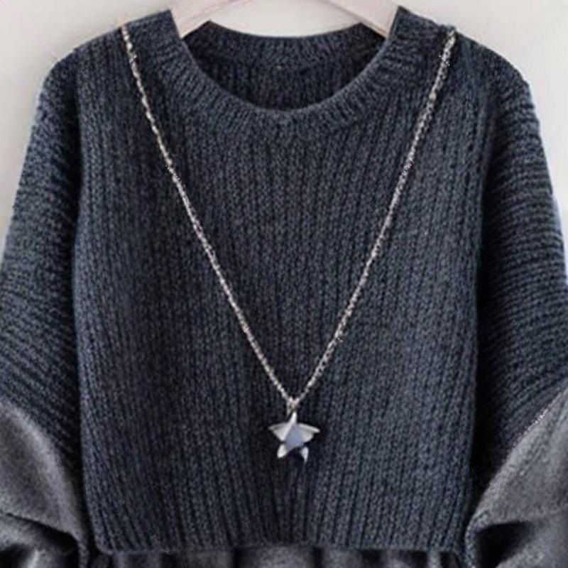 Japanese Autumn/Winter 2024 Round-Neck Knit Patchwork Two-Piece Long Sleeve Top