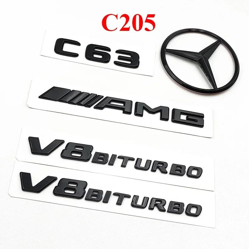 BNXP8 3D ABS Black C63 Logo Letters V8 BITURBO Badge Car Rear Star Sticker Trunk AMG Emblem For Mercedes Benz C63 AMG W205 C205 Class