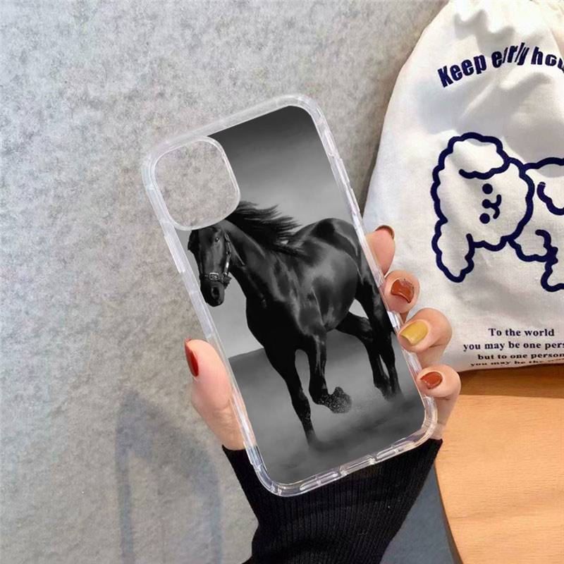 running horse pattern Phone Case Transparent soft For iphone 12 11 13 7 8 6 s plus x xs xr pro max mini