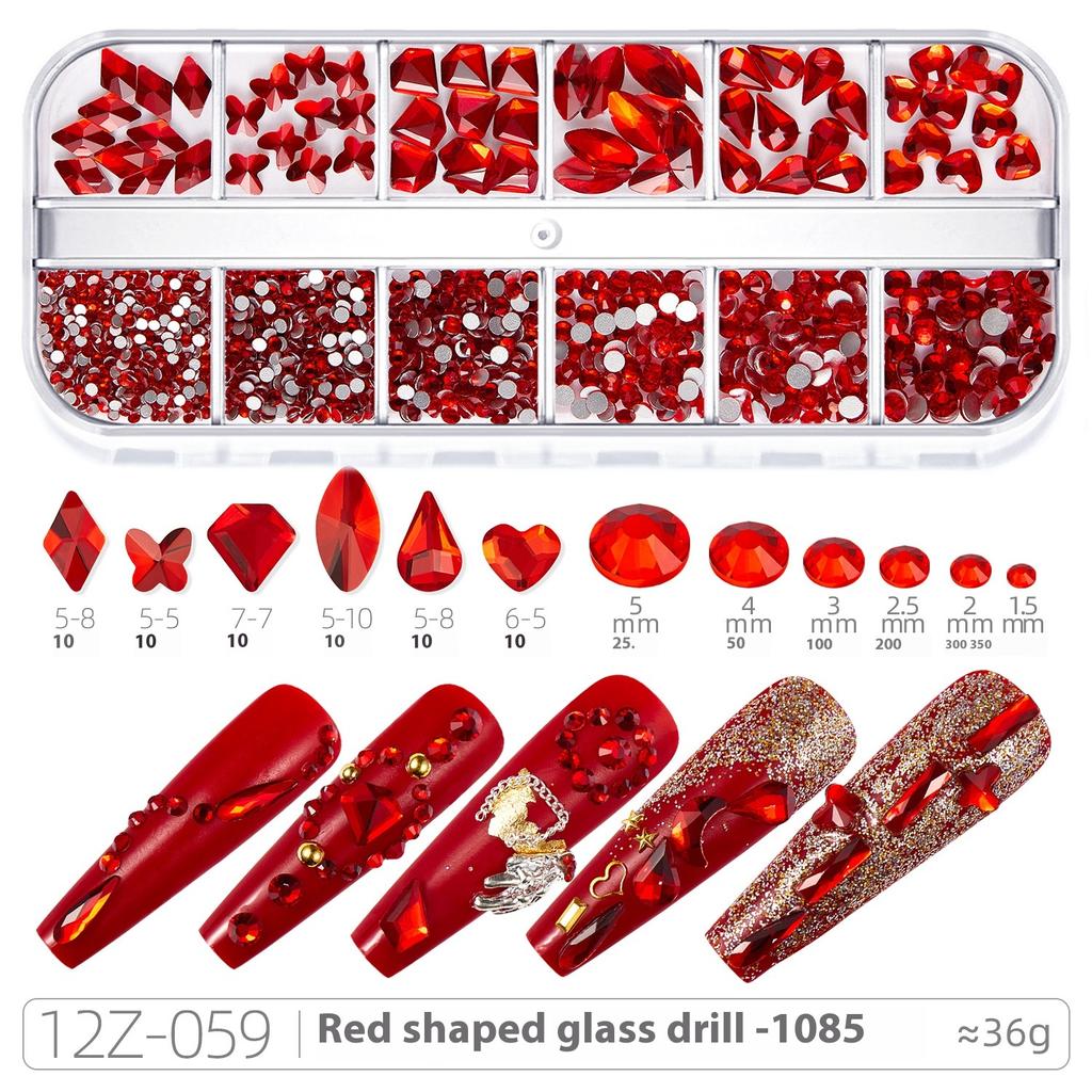 Broca para Nail Art 12 Compartimentos Strass Fundo Plano Broca Formato Especial Unha Vidro AB Aurora Transparente Broca Unha Conjunto de Joias para Nail Art