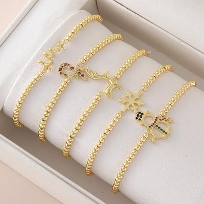 18k Gold Christmas Jewelry Bracelet with Tree, Snowflake, Scepter, Reindeer, and Snowman Charms for Women