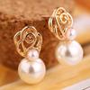 Women's White Pearl Gold-toned Ear Studs Earrings Bride Jewelry Gift Eardrop