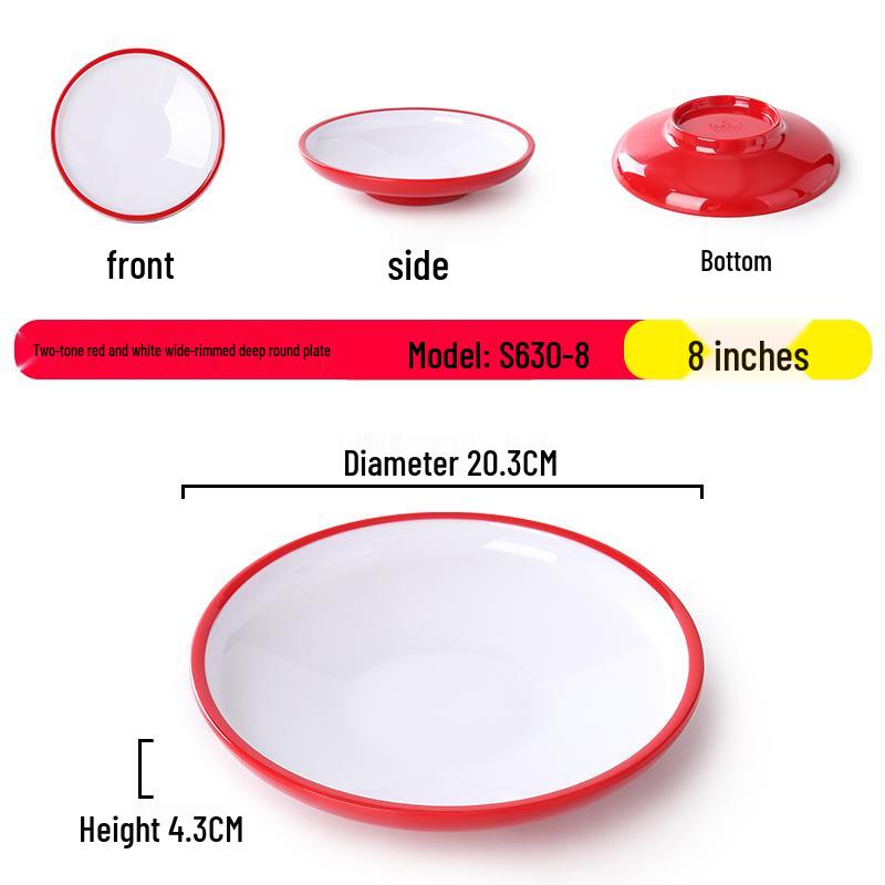 Nordic Round Melamine Shallow Plate for Buffets and Stir-Fry Dishes
