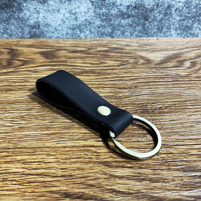 Vintage Crazy Horse Leather Keychain - Unisex Bronze Key Ring for Gifts