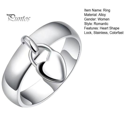 Frauen Ring Herz Form Schloss Poliert Galvanisierte Legierung Geometrische Anhänger Farbecht Edelstahl Dame Jahrestag Geschenk Ehering