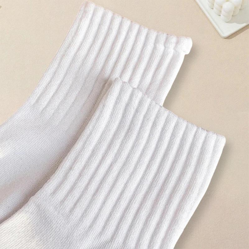10 Paar Damen Einfarbig Rundhals Socken Schlicht Vielseitig Modisch Leicht Weich Atmungsaktiv Lässig Mittelang Socken