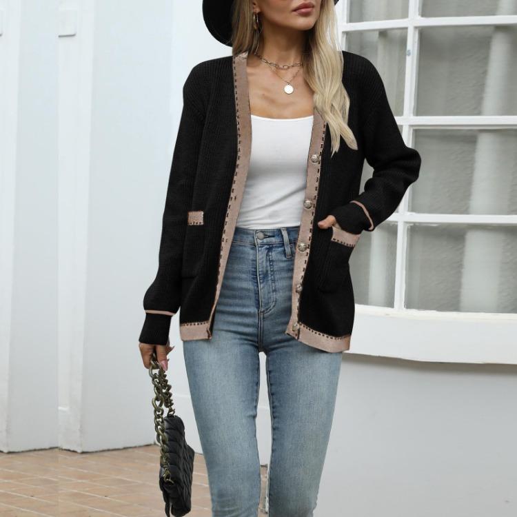 

Свитер-пальто оверсайз свободного кроя с длинным рукавом для женщин, модная верхняя одежда для осенних нарядов M чёрный