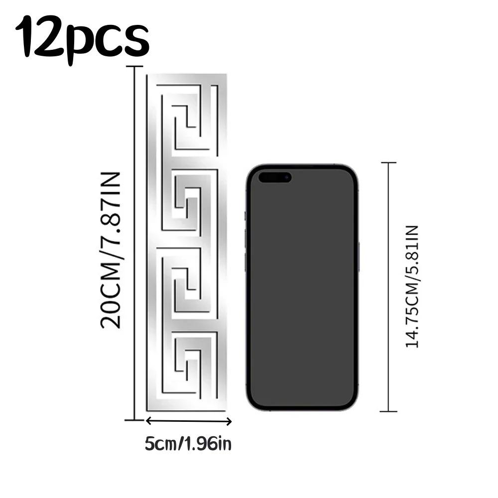 12Pcs Acrylic Mirror Sticker Self Adhesive Waist Line Wall Stickers for Living Room Ceiling Edge Strip Corner Wall Decor
