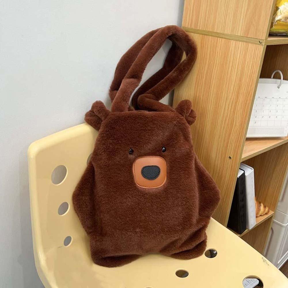 Soft Cute Capybara Bag Adorable Polyester Furry Bear Handbag Solid Color Lightweight Cartoon Shoulder Pouch Students