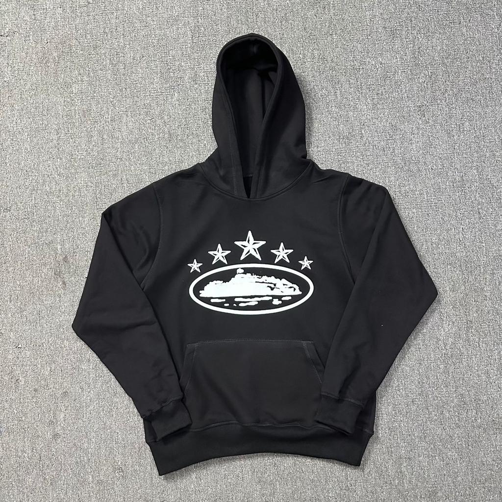 Corteiz Classic Series Ship Print Logo Thin Plush Loop Hooded Sweater, Trendy Men's and Women's Casual Sweatpants