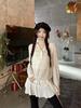 Korean Lace Ruffle Hooded Sweatshirt Dress - Sheer Long Sleeve, Spring 2026